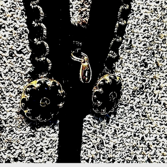 ST JOHN COUTURE 6-8 FANTASY TWEED  VELVET BLACK CREAM GOLD LOGO JACKET SKIRT SET - Picture 2 of 14